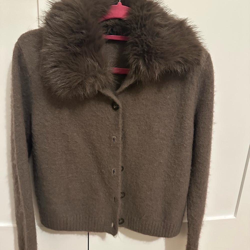 Zara Brown Faux Fur Collar Button Cardigan
